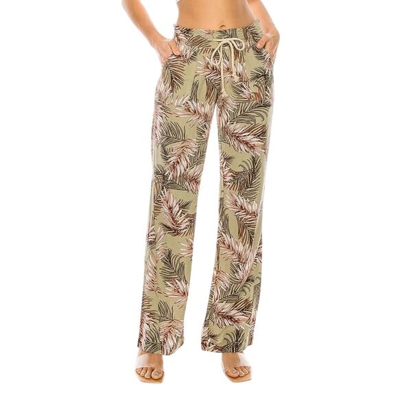 Cali1850 Women's Floral Print Linen Pants - Size XS Drawstring - Picture 1 of 9